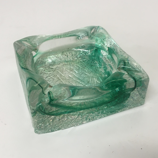 ASHTRAY, 1970s Green Marbled Glass
